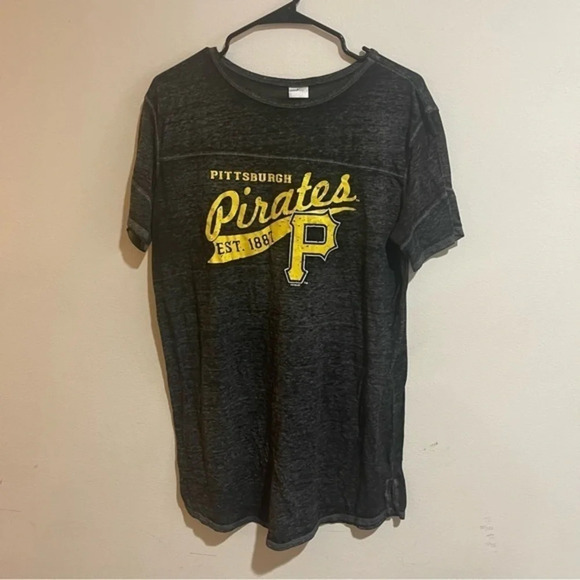 Pirates Baseball Women's Oversized Long T-Shirt - Dark Gray/Yellow - Sheer - Picture 1 of 5